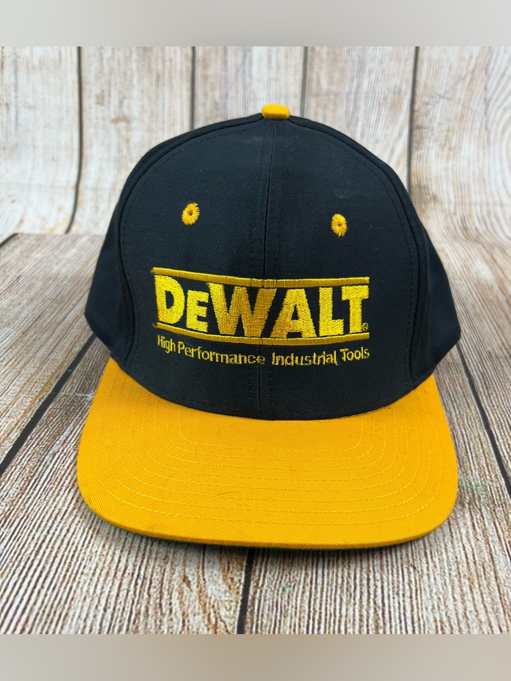 Vintage 90s Dewalt Tools Snap Back Black Yellow Hat